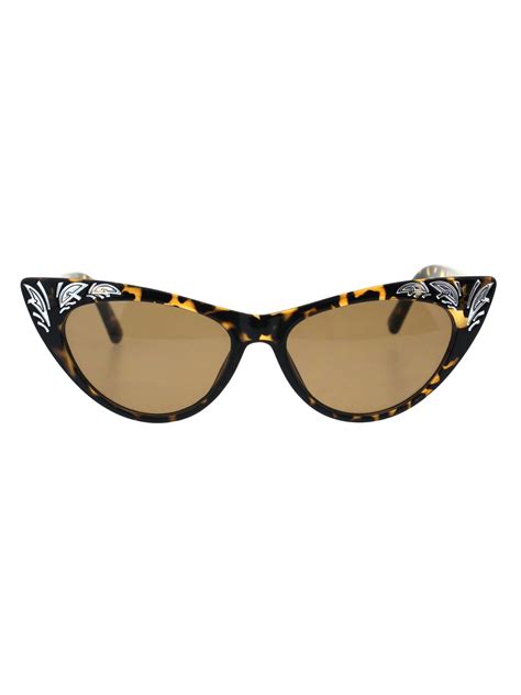 sa106 womens cat eye gothic bling engraving diva sunglasses tortoise brown