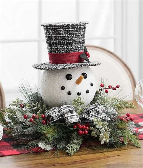 A Snowman Sitting On Top Of A Wooden Table