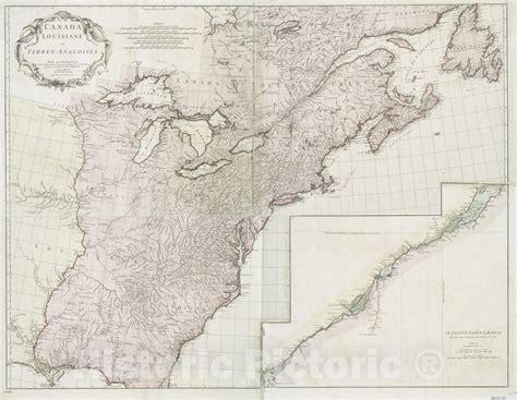 Historical Map 1755 Canada Louisiane Et Terres Angloises Vintage Wa