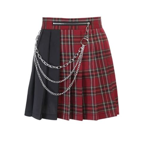 E Girl Fashion Streetwear Plaid Patchwork Skirt E Girl Outfit Red And Black Polyester Multi
