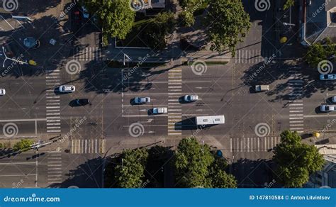 Top Down View Of Freeway Busy City Traffic Jam Rush Hour Highway With