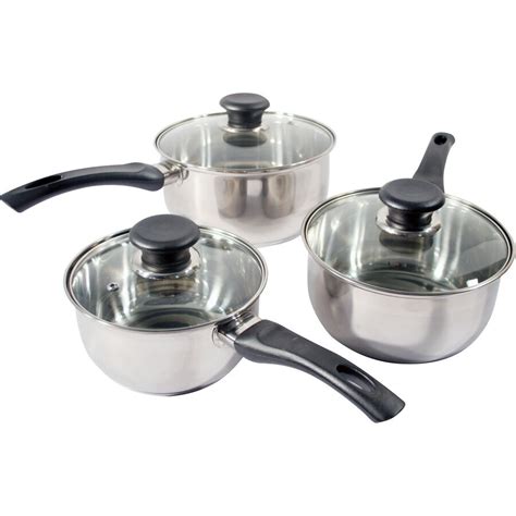 pan kitchen steel stainless pot cookware saucepan cook milk pots cooking sauce saucepans 3pc prima glass lids