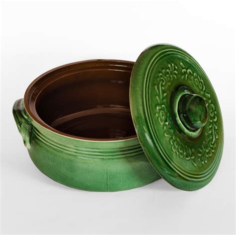 Mid Size Green Round Glazed Clay Pot Terracotta Cookware