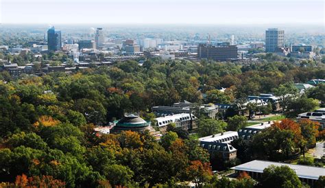 Aerial Downtown Durham Skyline From Duke Universitys East Campus