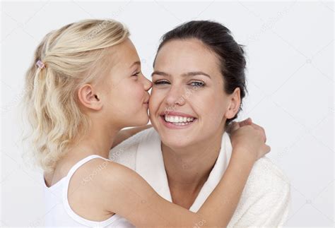 Babe Kissing Her Mother In Bathroom Stock Photo By Wavebreakmedia