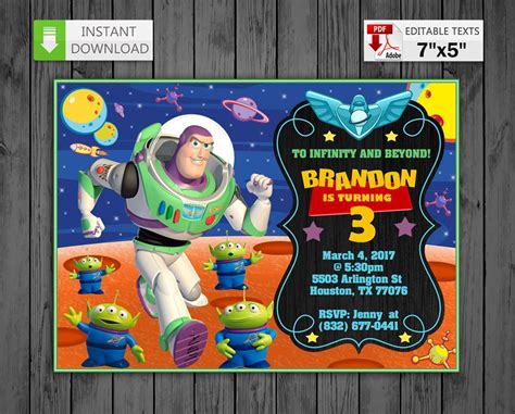 Printable Invitation Buzz Lightyear In PDF With Editable Etsy Buzz Lightyear Party