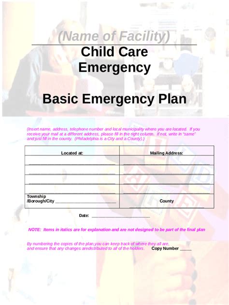 Child Care Emergency Basic Plandoc Name Of Facility Doc