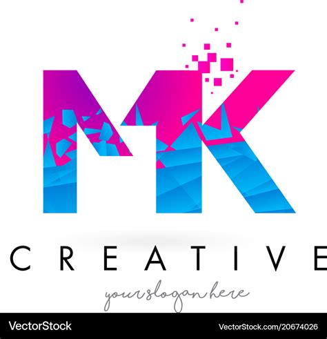 mk m k letter logo with shattered broken blue vector image