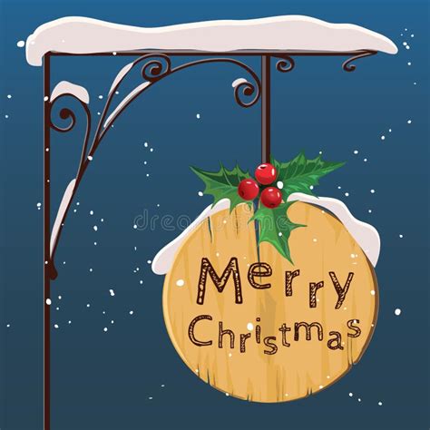 Hanging Wooden Sign Merry Christmas Vector Stock Vector