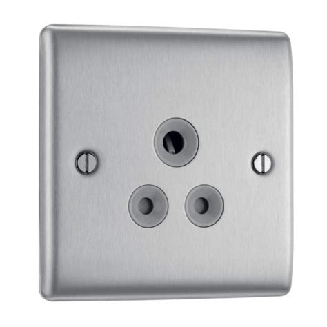1 gang 5a unswitched round pin socket in brushed steel bg nexus