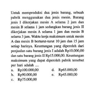 Untuk Memproduksi Dua Jenis Barang Sebuah Pabrik Menggun