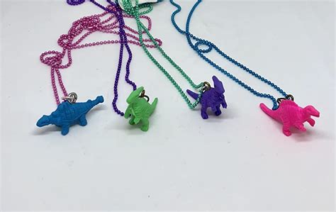 Colorful Upcycled Toy Dinosaur Necklace Pink Blue Purple