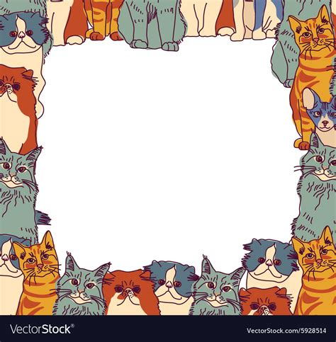 Group Cats Frame Border Isolate On White Vector Image
