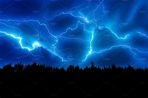 Lightning Strike On A Dark Blue Sky By New Sight Photography On