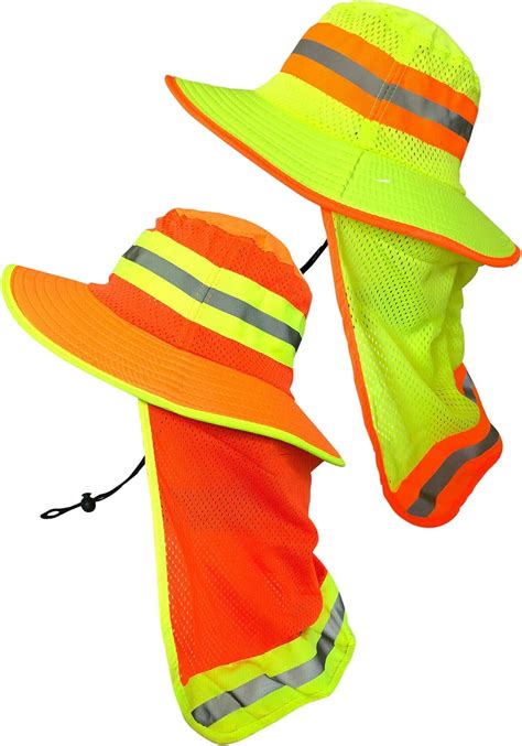 Men High Visibility Reflective Sun Hat With Neck Flap Wide Brim Boonie