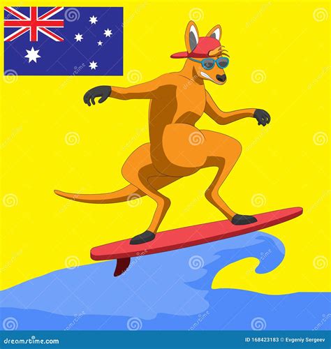 The Character Is A Kangaroo Animal Surfing In Sunglasses On An Isolated