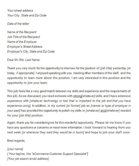 Following up with an email should be done within 24 hours of the interview, while you're still fresh in the interviewer's mind. FREE 17+ Sample Thank You Letters After Job Interview in ...