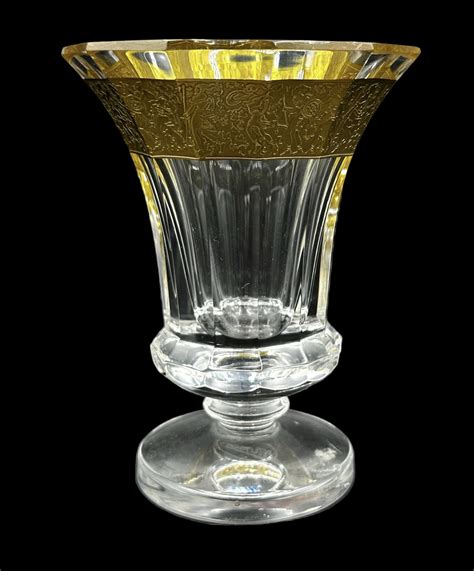 Ds Moser Faceted Glass Vase Decorated With A Gilt Band Depicting Warriors Acid Etched Moser