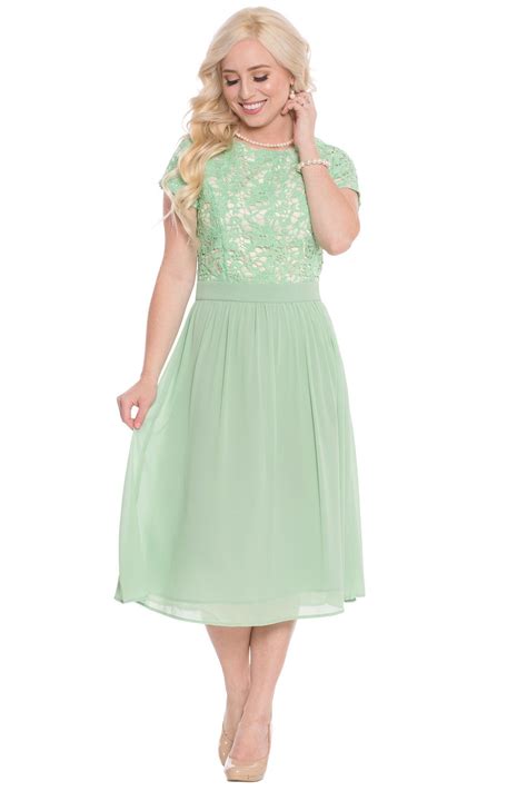 Jen Olivia Lace And Chiffon Modest Dress In Sage Green S Modest
