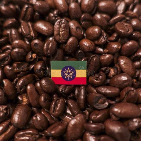 A Ethiopia Flag Placed Over Roasted Coffee Beans Stock Photo Image Of