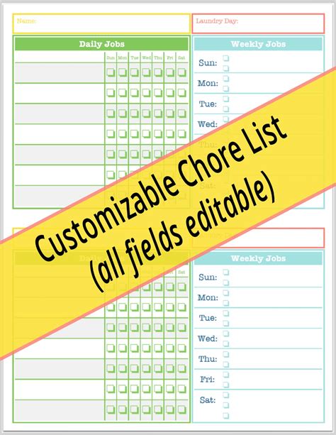 Customizable Chore Charts V