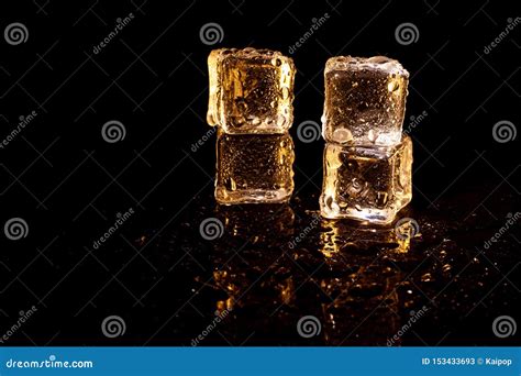 Golden Ice Cubes On Black Background Stock Image Image Of Drink