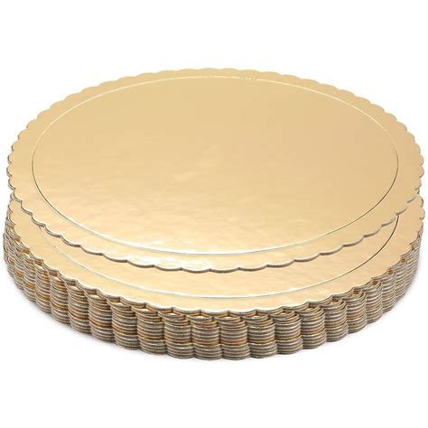 12 Pack Gold Foil Round Cake Boards 10 Inch Scalloped Cardboard