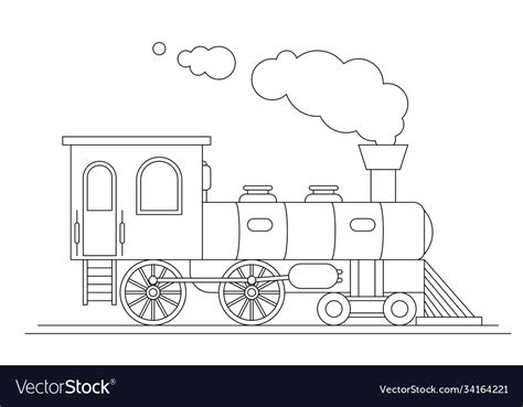 Steam Train Side View Outline Isolated On White Vector Image