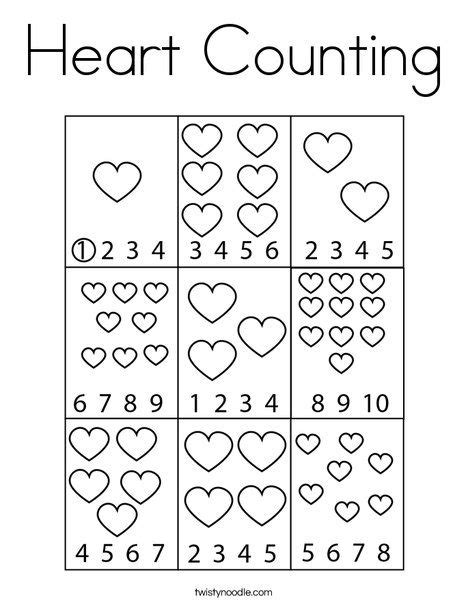 Heart Counting Coloring Page Twisty Noodle Valentine Worksheets