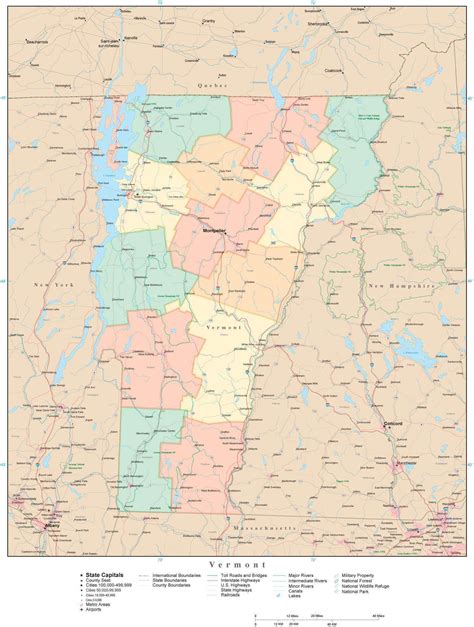 Vermont State Map In Adobe Illustrator Vector Format Detailed