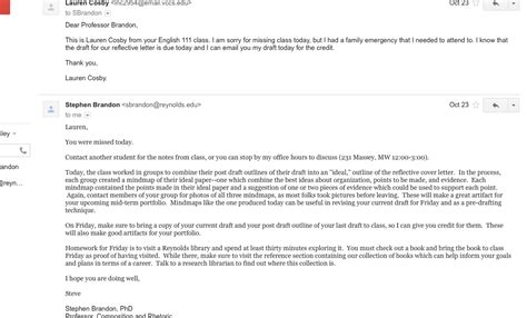 Use these email samples to ask about grades, email about not attending class, or set up an appointment. Lauren Cosby's English 111 Blog