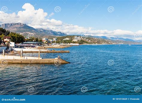 View Of Waterfront Along Embankmen In Alushta City Editorial Stock