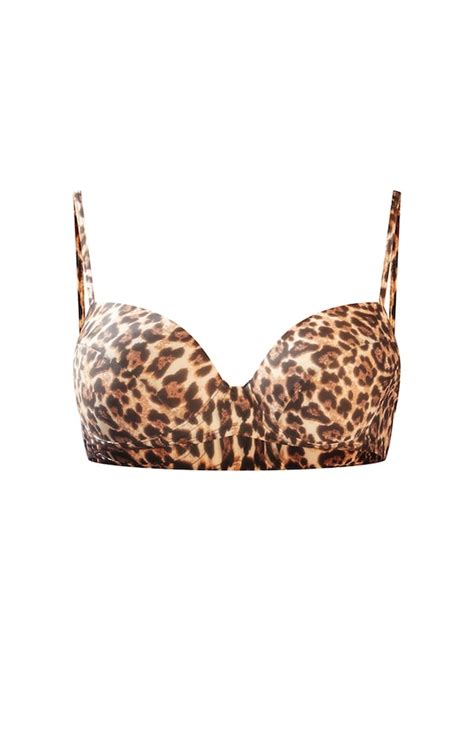 Leopard Mix Match Cupped Bikini Top Prettylittlething Usa