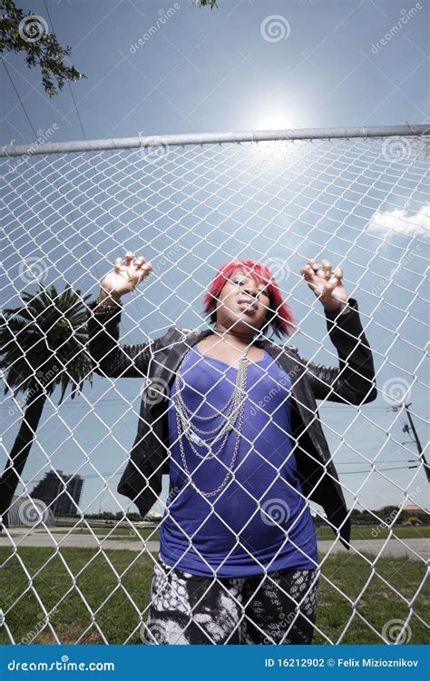 Woman Posing By The Fence Stock Photo Image Of African 16212902