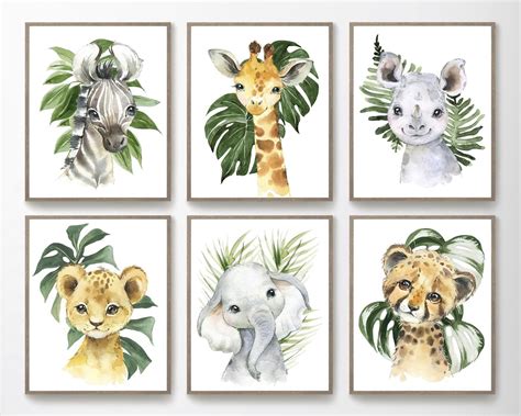 Safari Nursery Decor Watercolor Animal Prints Jungle Animals Baby
