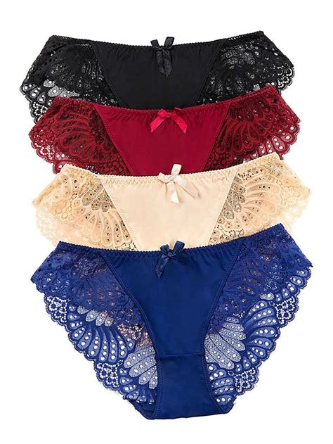 4 Pack Panties Women Underwear Hipster Panties Sexy Lace Briefs For