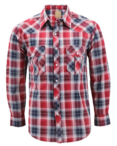 Vkwear Mens Western Pearl Snap Button Down Casual Long Sleeve Plaid