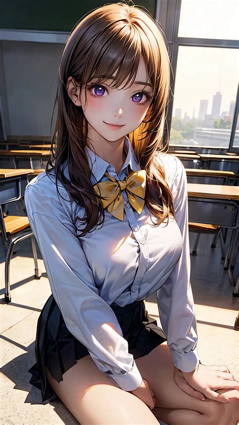 Chica De Anime Sentada En El Suelo En Un Aula Con Un Escritorio Seaart Ai