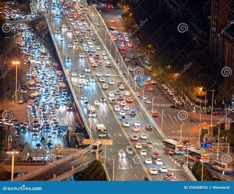 Aerial View Of A Street During Rush Hour Stock Photo Image Of