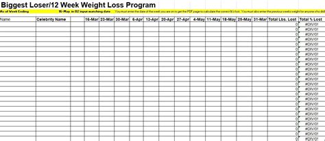 12 Week Weight Loss Tracker Weight Loss