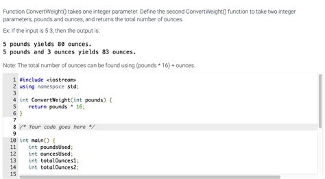 Solved Function Convertweight Takes One Integer Parameter