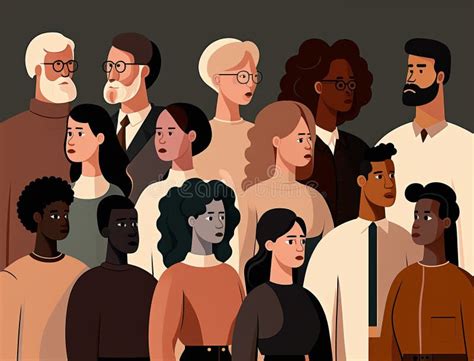 Multiracial People Community Standing Together Flat Illustration