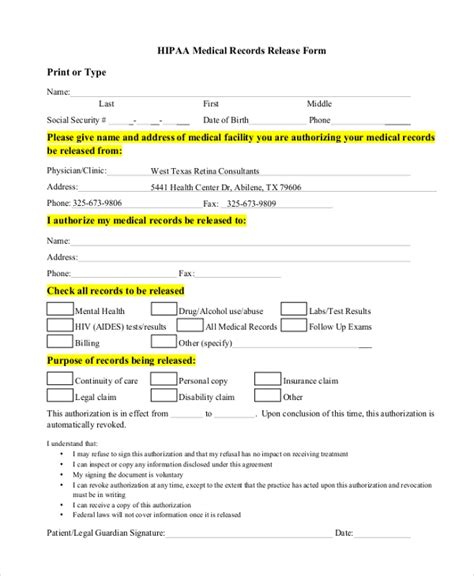 Free 11 Sample Hipaa Release Forms In Pdf Ms Word
