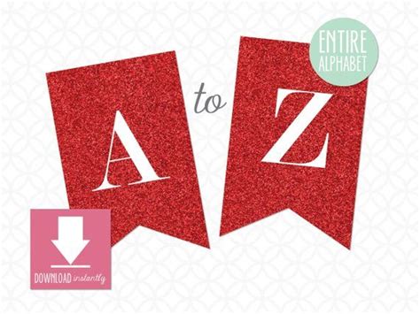 Printable Pennant Banner That Includes Entire Alphabet Red Glitter