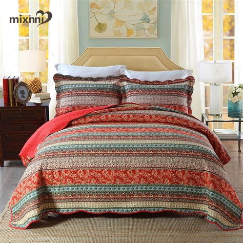 Mixinni 100 Cotton 3 Piece Striped Boho Style Bedspread Quilt Sets Ebay