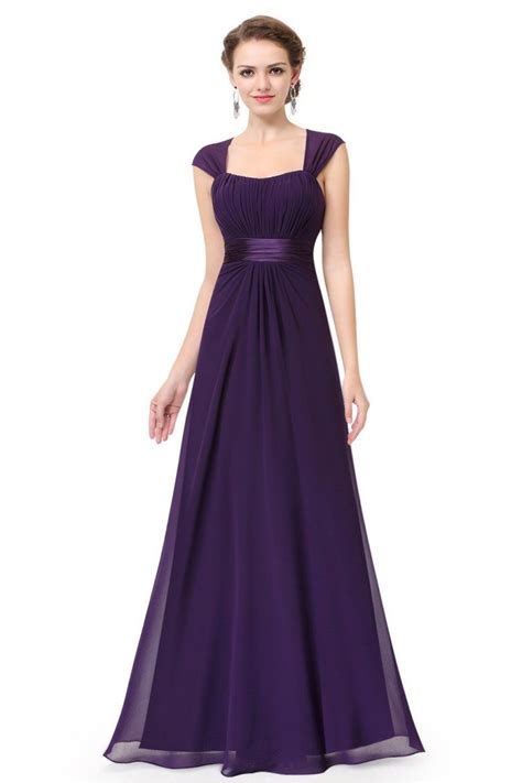Dark Purple Chiffon Square Neck Long Bridesmaid Dress 56 Ep08834dp