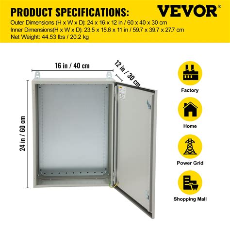 Vevor Electrical Steel Enclosure Box Nema 4 Outdoor Enclosure 24 X 16 X