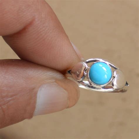 Turquoise Ring Genuine Sleeping Beauty Turquoise Silver Ring Solitaire