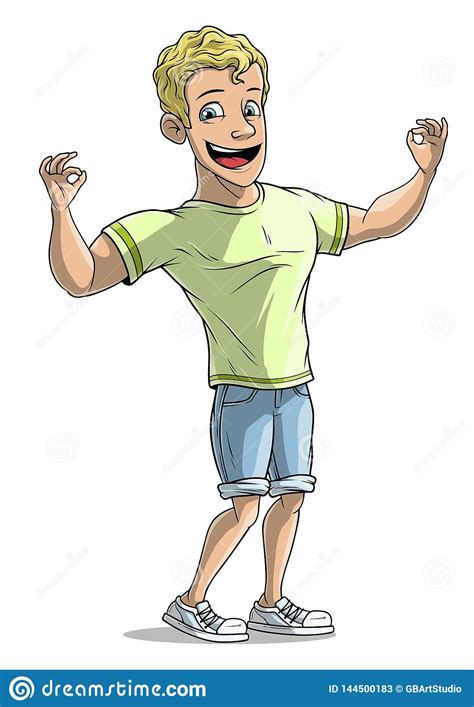 Cartoon Smiling Strong Boy Character Vector Stock Vector