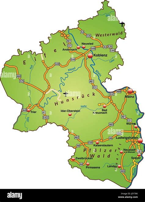 Karte Von Rheinland Pfalz Mit Verkehrsnetz In Grün Stock Vektorgrafik